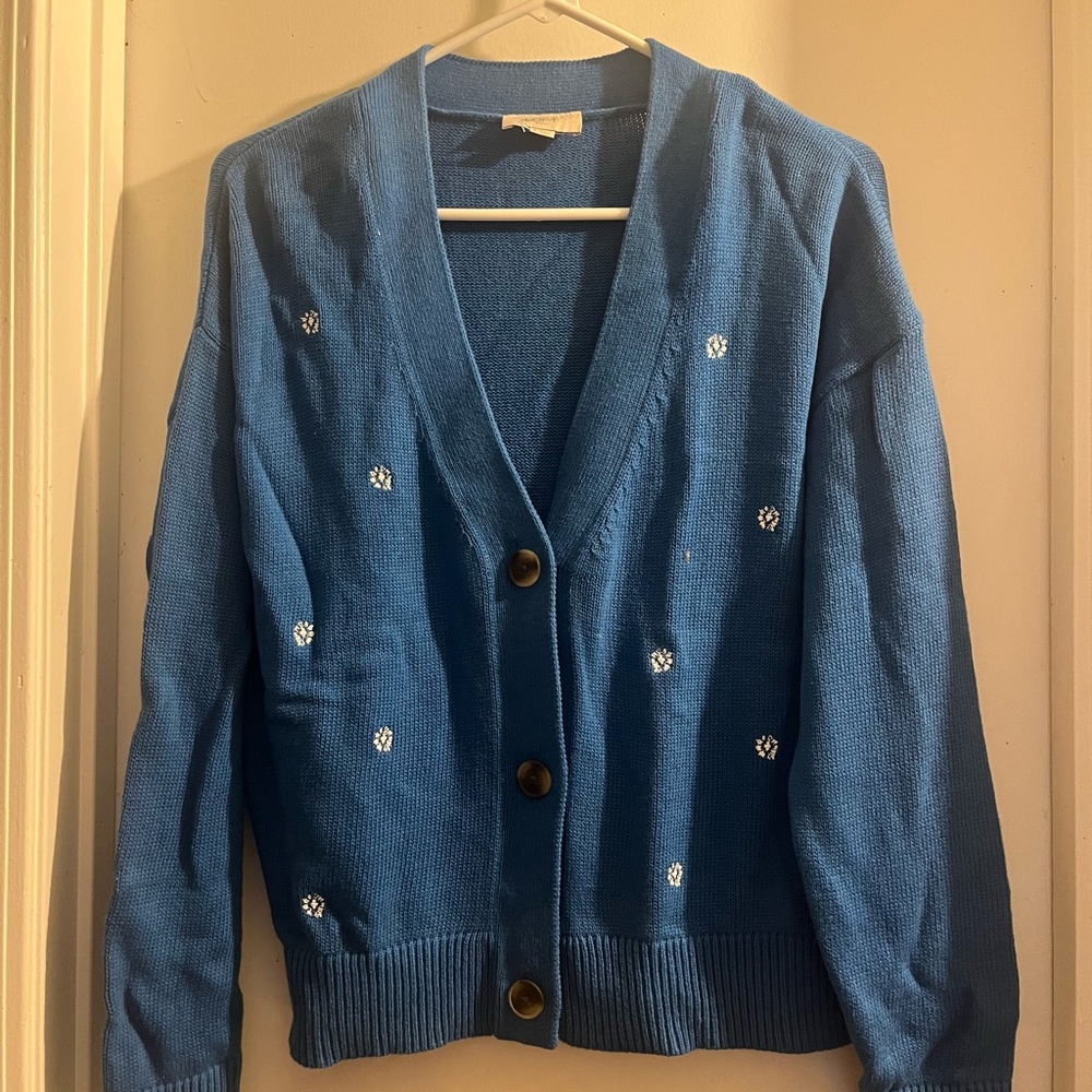 LOFT Blue Embellished Cardigan Sweater